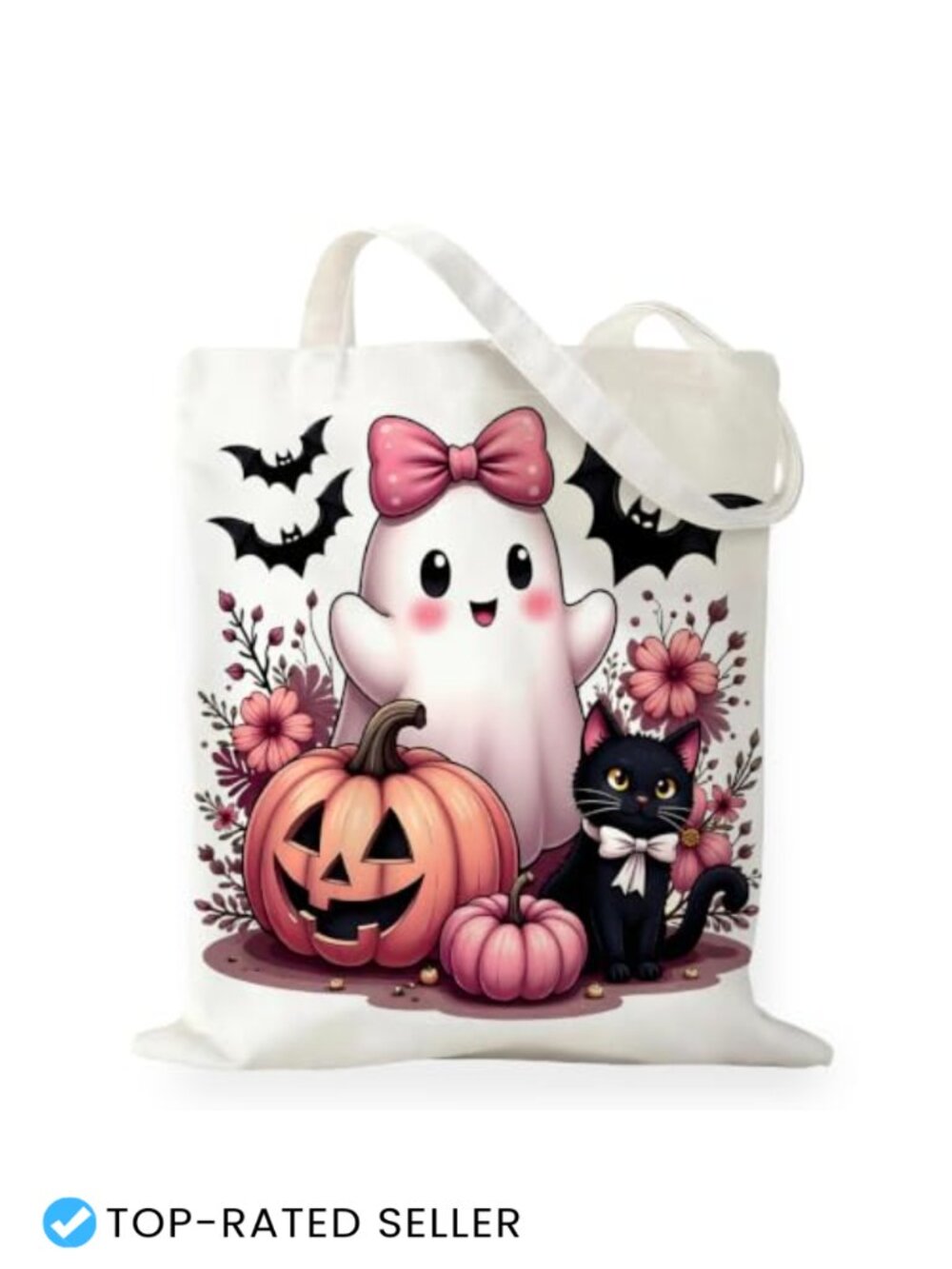 Halloween Tote Bag, Canvas Reusable Grocery Bag for Women, Spooky Fall Gift